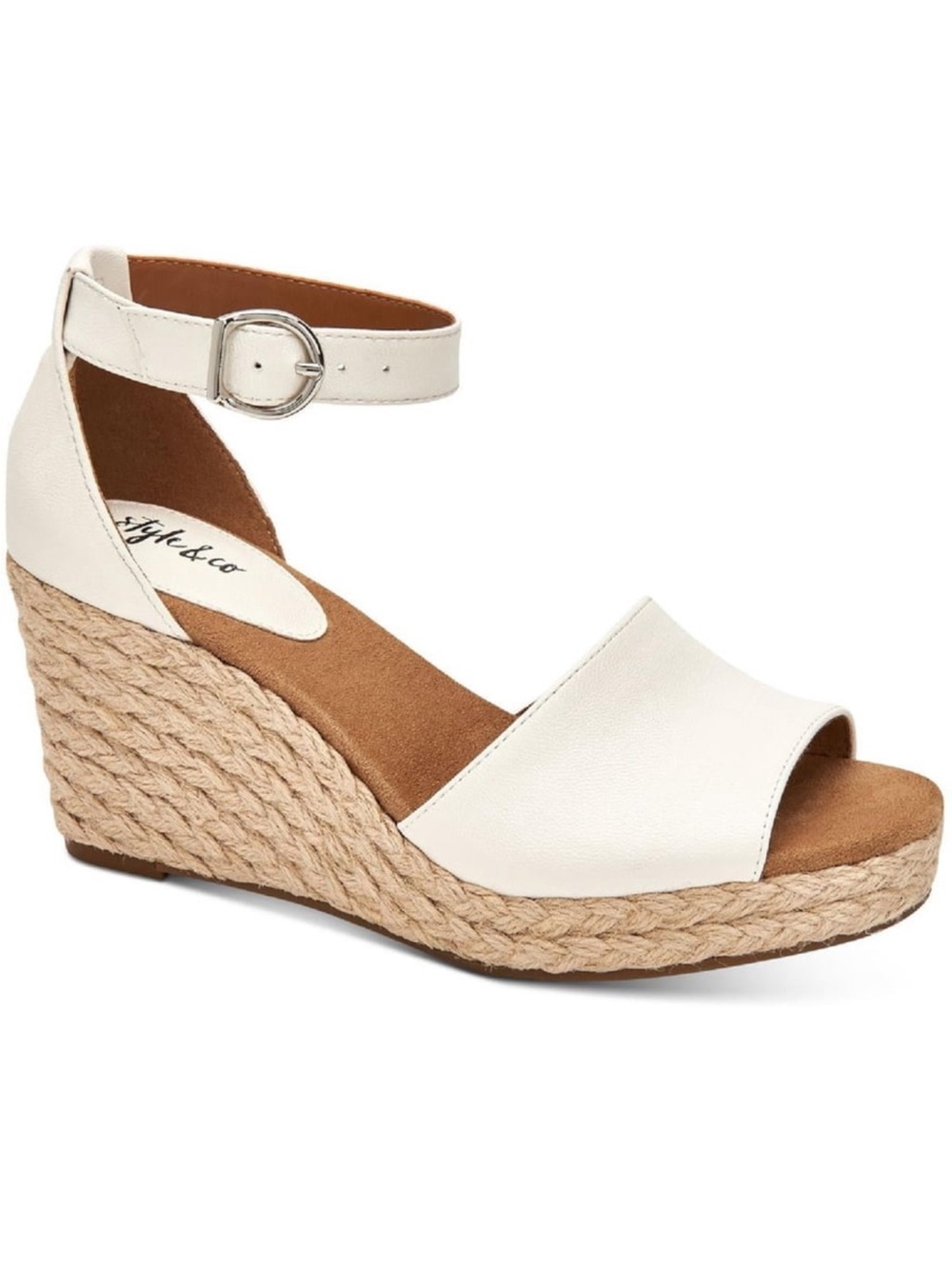 STYLE &CO size 9.5 Wide Seleeney White Espadrille Wedge Sandals Ankle Strap NEW